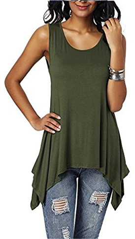 Dreamskull Damen Frauen T Shirts Oberteile Blusen Tops Tunika Tuniken Longshirt Lang Basic Rückenfrei Ärmellos Asymetrisch Baumwolle Sommer Alltag Casual Locker Lässig Stretch S-3XL