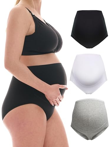 Herzmutter Bragas Premama - Algodón - Braguitas Embarazada - Bragas de Maternidad - Ropa Interior para Futura Mamá - Set de 1 y 3-5130 (L, Negro/Blanco/Gris)
