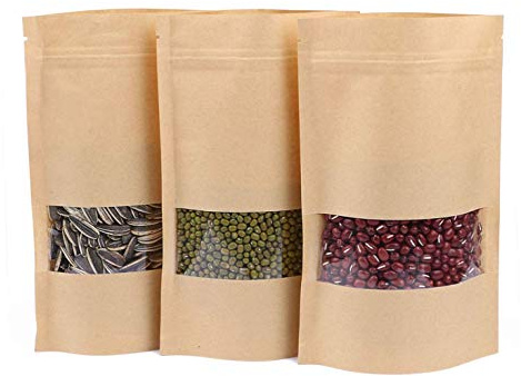 Dproptel Braune Papiertüten mit Fenster Kraftpapier Tütchen Geschenktüten Adventskalender Papierbeutel für Kindergeburtstag Süßigkeiten Verpackung