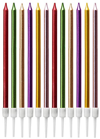 LUTER Metallic Geburtstagskerzen mit Halter Multi-Farbe Geburtstagstorte Kerzen Lange Cupcake Kerzen torten Kerzen für Geburtstag Hochzeit Dekoration (24 Stücke)