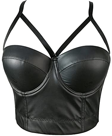 Woboren Mujeres PU cuero Bustier Crop Top Push Up Corset Top Bra para Party Sports (negro, XS)