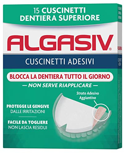 Algasiv Cuscinetti Adesivi Per Dentiera Superiore, Dura Tutto Il Giorno, Tenuta 20 Volte Più Forte, 15 Pezzi