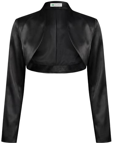 Bolerose Bolero Donna Raso Foderato Manica Lunga | Collo Rialzato, Davanti Aperto, Da Infilare, Effetto Lucido, Matrimoni e Gala, Taglie XS-5XL