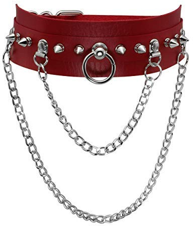 Manfnee Punk Gothic Choker Kragen PU Leder Emo Circle Spike Choker Halskette für Mann Frauen