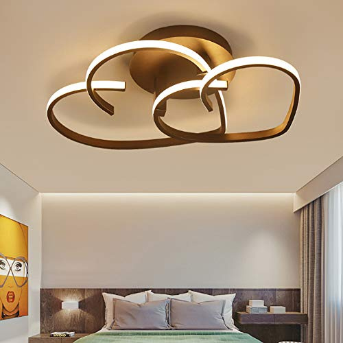 COOYO LED Modern Deckenleuchte Liebe Herz Förmiges Design Kronleuchter Warme Romantische Deckenlampe Einfache Acryl Deckenlicht Esszimmer Schlafzimmer Küchen Flur Lampen,Braun,dimming/65cm（48W