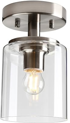 Yosoan Industrial Glass Ceiling Lights, Edison Pendant Light Fitting, Flush Ceiling Light Fixture, E27 Srew (Brushed)