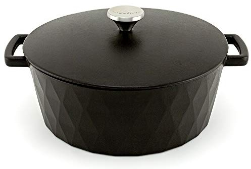 HearthStone Cookware - Emaillierter Gusseisen-Diamant-Topf, mattschwarz, 28 cm, 6,9 l, für alle Oberflächen, einschließlich Induktion und Backofen.