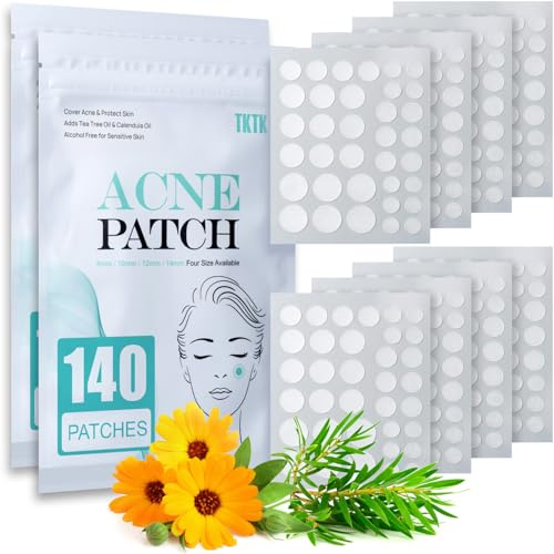 TKTK Pimple Patch Acne Patch, 4 Sizes 280 Patches Acne Absorbing Cover Patch, Hydrocolloid Invisible Acne Patches for Face Zit Patch Acne Dots Tea Tree, Calendula Oil - 2 Pack