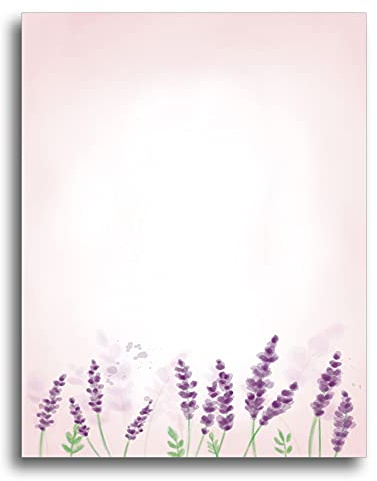 Lavender Floral Printable Letterhead Stationery Paper - 80 Sheets - 8.5 x 11 Decorative Writing Paper - 28lb Bond (105gsm) for Weddings, Bridal Showers, Mother’s Day & Personal Letters