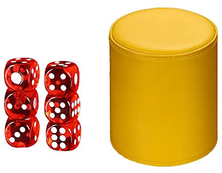 1 Set Würfelbecher Shaker Würfelbecher Set Casino-Thema doppelte Verdickung gelbes Leder Kunststoff mit 6 Würfeln