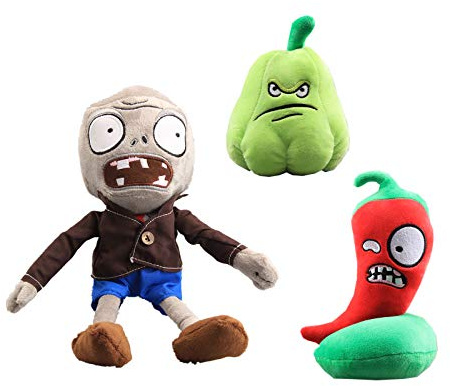 uiuoutoy 3 Stück/Set Pflanzen und Zombies Plüschtiere Squash Pepper Grau Zombie Plüsch Weich Stoffpuppe Kinder Geschenk