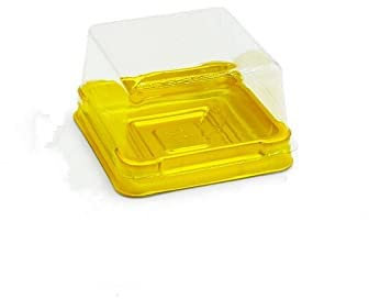 Crysdaralovebi 100 Stück quadratische Kunststoff-Kuchenboxen für Weihnachten, Hochzeit, Party, Kuchenbox, Behälter, Verpackung, Eigelb, Blätterteig, Box (Gold, 50 g)