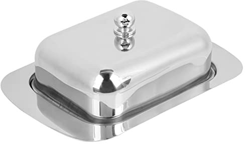 Tiiyee Butter Dish with Cover, Metal Universal Lightweight Stainless Steel Container Dish Tray Dessert Holder Butter Keeper with Knob Lid Sturdy and Unbreakable for Home Kitchen