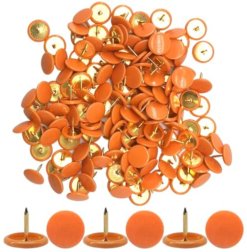 Ruidee150 Pezzi Puntine a Testa Tonda Puntine da Disegno Puntina a Testa Tonda in Metallo Rivestito in Plastica Chiodi da Tappezzeria per Divani Lavagne Sughero Mobili(CTD/Orange)