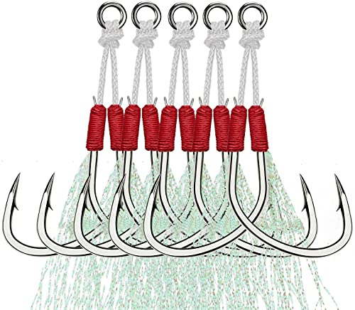 THKFISH Assist Angelkaken Salzwasser Dancing Stinger Jigging Hooks Double Assist Ersatz Angelhaken für Angeln Jigging Kunstköder Haken rot-1-0-5pcs