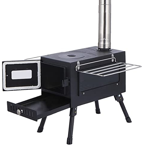 Estufa de leña portátil Kit de chimenea, Estufa de Camping para tienda de acero inoxidable,con ventana de vidrio grande para cocinar con calefacción en el hogar, ​barbacoa de picnic ​aire libre