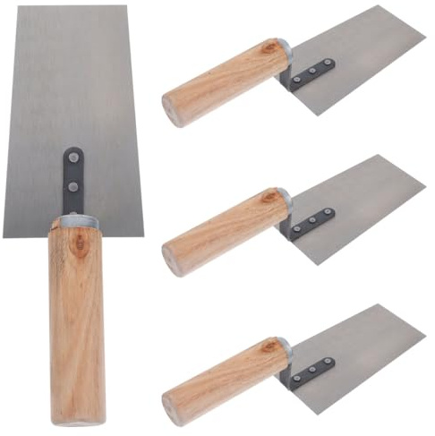 4-Piece Masonry Trowel Set with Stainless Steel Blades and Comfortable Wooden Handles for Concrete Finishing Plastering and Wall Repair 9.44 Inch