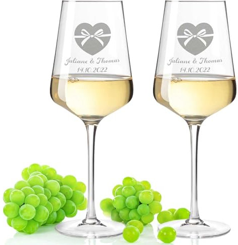 GRAVURZEILE Leonardo Verres à vin avec gravure du nom et de la date dans – Cœur avec nœud – Cadeau pour mariage, fiançailles ou anniversaire – Personnalisés avec gravure au choix Couleur Puccini