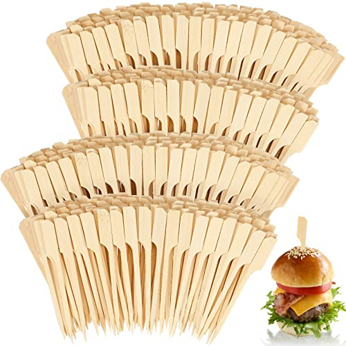 Chengu Paddle Skewers 3.5 Inch Wooden Cocktail Toothpicks Bamboo Paddle Picks Food Appetizer Skewers Bamboo Wood Toothpicks for Cocktail Appetizers Fruit Sandwich Barbecue Snacks (1000 Pcs)