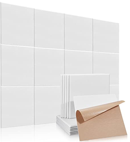 Quadratische Akustikplatten selbstklebend 24 Stück I Schallabsorber Schallschutz mit hoher Dichte für Wand Decken Holz & Tür - Akustikpanel Akustikpaneele Schallschutzplatten Akustikplatte, Weiß