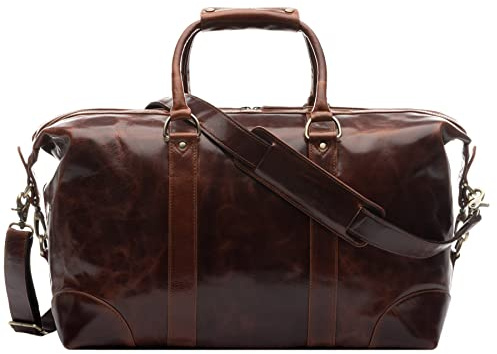 SID & VAIN große XL Reisetasche echt Leder - Sporttasche groß Austin groß - Weekender Handgepäck mit Schultergurt - Ledertasche Herren und Damen braun handgefertigt