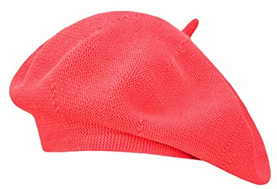Gllutt Dünne Sommermütze für Damen, gestrickt, lässig, französischer Stil, locker, weich, einfarbig, Rot - Strawberry Red, Einheitsgröße