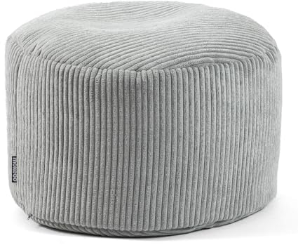 mokebo® Pouf XL, Hocker, Sitzhocker aus Cord 40x60 cm 'Der Faule Lenz', Bodenkissen rund in Grau, Fußhocker, Indoor Sitzkissen Stoff, Puff, Sitzpouf drinnen, kuschelig & weich, mit EPS-Perlen Füllung