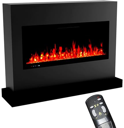 GF Core Elektrokamin mit Heizung und Kaminfeuer (Standkamin Zeus) - elektrischer Kamin mit LED-Feuer in 5 Farben, Heizlüfter, Deko & Fernbedienung - 135x100x35 cm, Schwarz