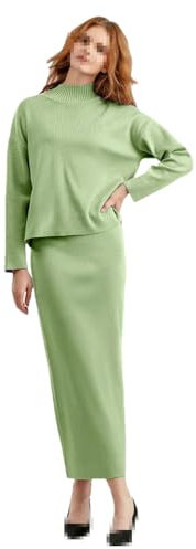 Jegsnoe Stricksets Für Damen, Maxirock, Trainingsanzüge, Winter, Warm, Rollkragenpullover + Langer Midi-Rock, Zweiteilige Sets