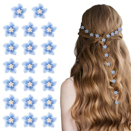 Dalababa Lot de 20 mini pinces à cheveux en forme de fleur de lys pour femmes, filles, fête, mariage, quotidien, bleu clair