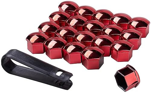FENOQ 20 Stück Radschraubenkappen Für Seat Ibiza Leon Arona Ateca Altea, Universal Radmutterkappen Abdeckungen Sechseckige Radschraubenkappen mit Entfernungswerkzeug Set Auto Zubehör,D/Red-19mm