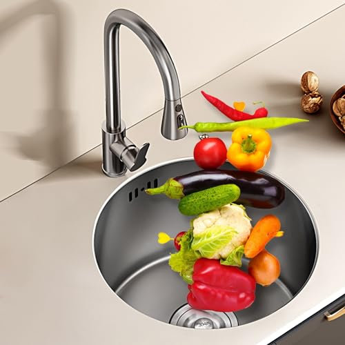 Lavatoio Rotondo Piscina per Cucina Lavatoio Singolo Rotondo Lavandino Tondo Lavandino Tondo per Bagno Lavaggio di Verdure E Piscina per Piatti Vasca Singola(Nero) (Size : 30cm/11.8in)