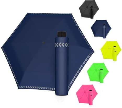 Doppler Regenschirm Safety Reflect I Regenschirm mit reflektierendem Rand & Handöffner I Mini Schirm mit passender Schirmtasche I Kinderschirm reflektierend