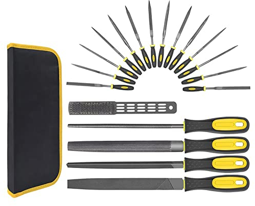 Handwerkzeug-Sets, 18-teiliges Metallfeilen-Set, 4 Stück flach/dreieckig/halbrund/rund, 14 Stück Nadelfeilen, geeignet for grobe Arbeiten und Detailarbeiten.