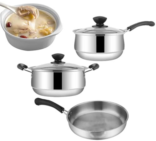 Set di pentole antiaderenti, pentole e padelle, 3 pezzi antiaderenti, pentole da cucina in acciaio inox, pentole e padelle