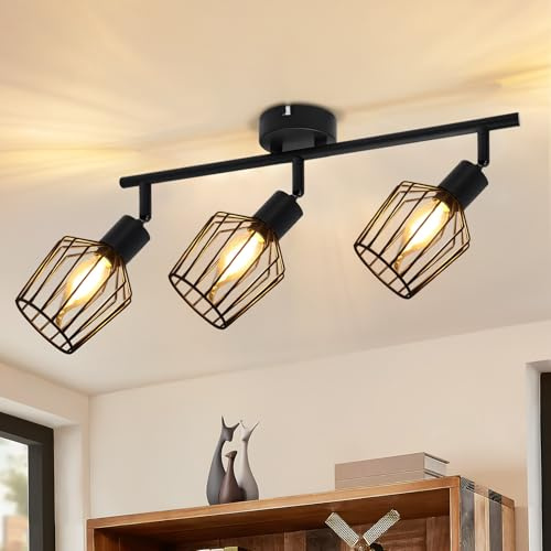 Lichtmaler Deckenstrahler 3 Flammig Schwarz Deckenlampe Deckenleuchte | Vintage E14 Flur Küchenlampe Schwenbar Deckenspot für Wohnzimmer Schlafzimmer Esszimmer(ohne Leuchtmittel)