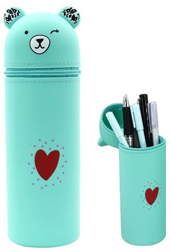 Silikon-Bleistiftbeutel - Silikon Federmäppchen Bär, Federmäppchen,federmäppchen Silikon Tiere, Federmäppchen Reißverschluss, Niedliches Federmäppchen,Cartoon Bleistifthalter, Green,19,5x5,5cm,