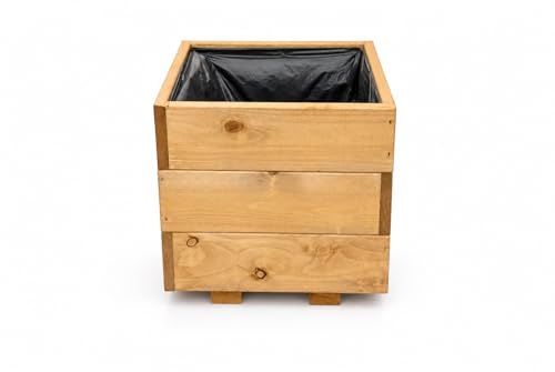Pflanzkübel Holz (Eiche, 30 x 30 x 28 cm) – Blumenkasten Balkon & Terrasse, Pflanzkasten Wetterfest, Hochbeet Kräuterbeet Klein D26