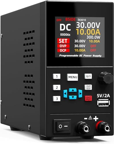 BSIDE Fuente de Alimentación DC Programable Variable 30V 10A 300W Fuente de Alimentación Conmutada Regulada de Banco con 1mA Doble Ajuste Fino Pantalla a Color de 4 Dígitos y 6 Líneas CA CC