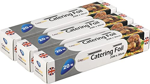 Kitchen Catering Foil Roll, 20M x 30cm (Pack of 3) Heavy Duty Aluminium Wrapping Baking Tin Foil Non-Stick Foil for Cooking BBQ Roasting Grilling Baking Wrapping Freezing