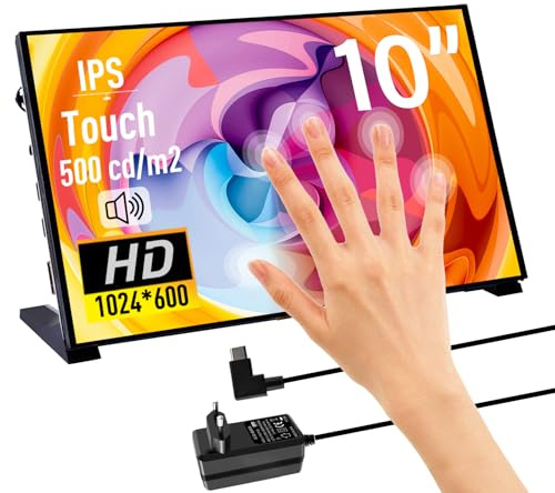 GeeekPi 10,1 tum kapacitiv pekskärm för Raspberry Pi, HDMI-monitor IPS 1024 x 600 LCD-skärm med dubbla högtalare för Raspberry Pi 5/4B/3B+/3B/B+, med monteringshål för att installera Raspberry