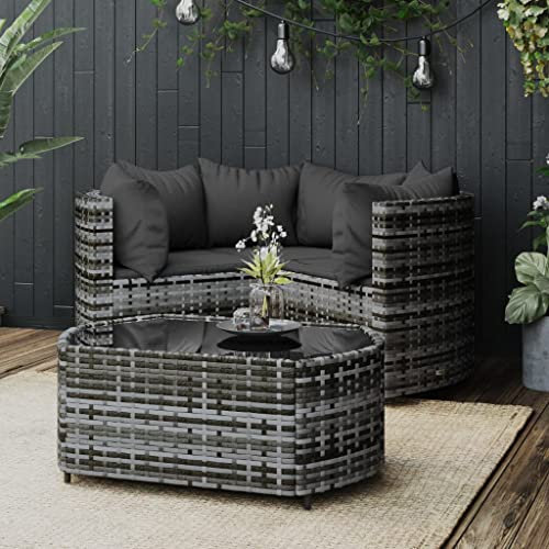 KATERYY 4-TLG. Garten-Lounge-Set mit Kissen Grau Poly Rattan,Elegantes LoungeSet für Garten und Terrasse Modernes PERattan für Komfort und Stil