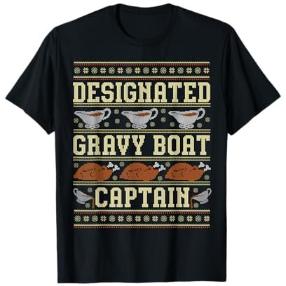 Ugly Thanksgiving Sweater Gravy Boat Captain T-Shirt