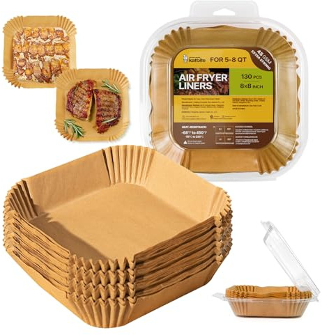 Katbite 130 Stück Backpapier für Heißluftfritteuse, 20x20 cm Airfryer, Hitzebeständig Heißluftfritteuse Backpapier mit Philips Cecotec COSORI Midea Russell Hobbs XL XXL Airfryer, Extra Dick & Reißfest