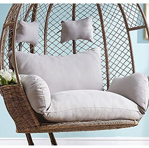 Doppelschaukelstuhlkissen mit Kopfstütze und Armlehnen, abnehmbar und waschbar, grau, für Rattan, Papasansessel, Garten, Terrasse