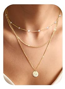 Chriscoco 3Pcs Halskette Damen Gold Layering Kette Gold Wasserfest 14K Vergoldete Ketten Set Goldkette mit Anhänger Perlenkette Damen CZ Herz Kreuz Kette Damen Schmuck Damen Gold-Mit Schmuckschatulle