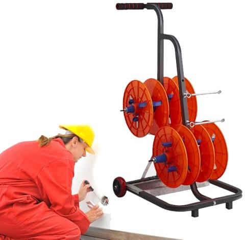 wire reel rack Electrical Wire Spool Rack, Heavy Duty Cable Reel Holder/Wire Dispenser For Factory Warehouses Retail Job Site, Caddy Wire Storage Cart W/Wheels, Multiple Axle(A,6reel)