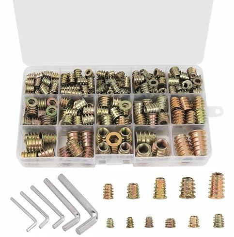 230 PCS Screw In Nut Kits 5 Sizes M4/M5/M6/M8/M10 Thread Insert with Allen Wrench Hexagon Socket Threaded Sleeves for Wooden Furniture