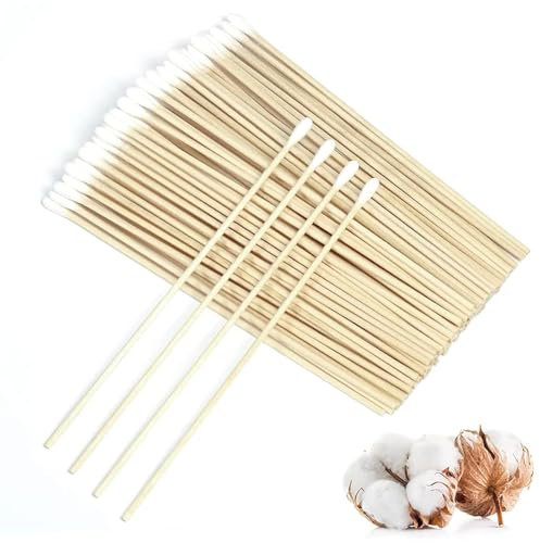 200 bastoncini di cotone lunghi, 15 cm, bastoncini per la pulizia in legno, testa grande, per trucco, pulizia, lucidatura, sopracciglia, bellezza, unghie