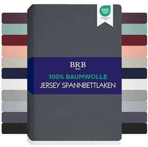 BRB Home Spannbettlaken 90x200cm - Spannbetttuch für Dicke Matratzen bis zu 27 cm 100% Baumwolle Oeko-TEX Zertifiziert Bettlaken Jersey Bettware Bettbezug für Boxspringbett (Dunkelgrau - 90x200)